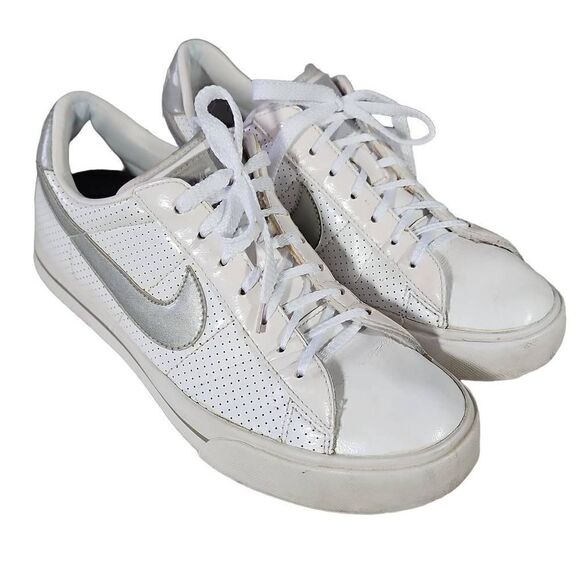 Nike Women's White And Silver Sweet Classic Patent Perforated Sneakers Size 8.5 - Picture 6 of 9